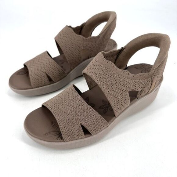 Skechers Women's PIER-LITE Memory Maker Wedge Sandals Mocha Size 9 Knit Stretch - Picture 1 of 9